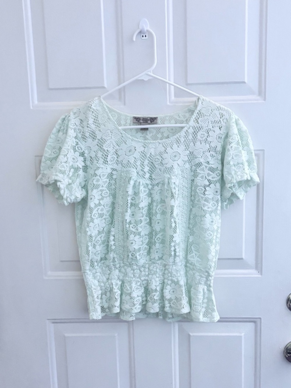 Mint Lace Peplum Short-Sleeve Blouse